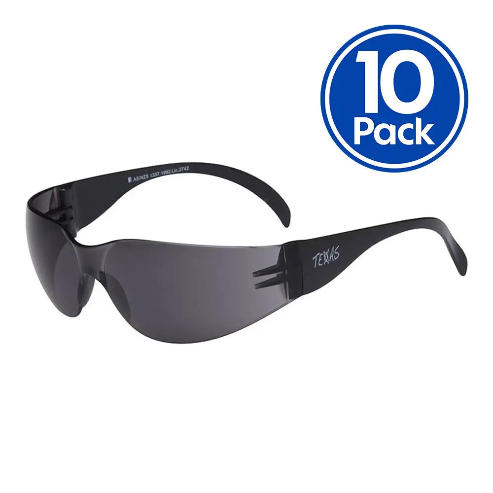 Maxisafe Texas Safety Glasses With Smoke Lens 99.9% Uv Protection X 10 Pack 1