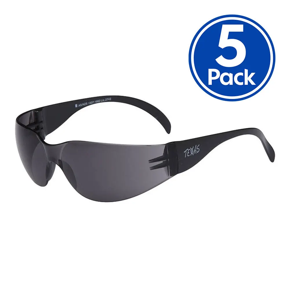 Maxisafe Texas Safety Glasses With Smoke Lens 99.9% Uv Protection X 5 Pack 1