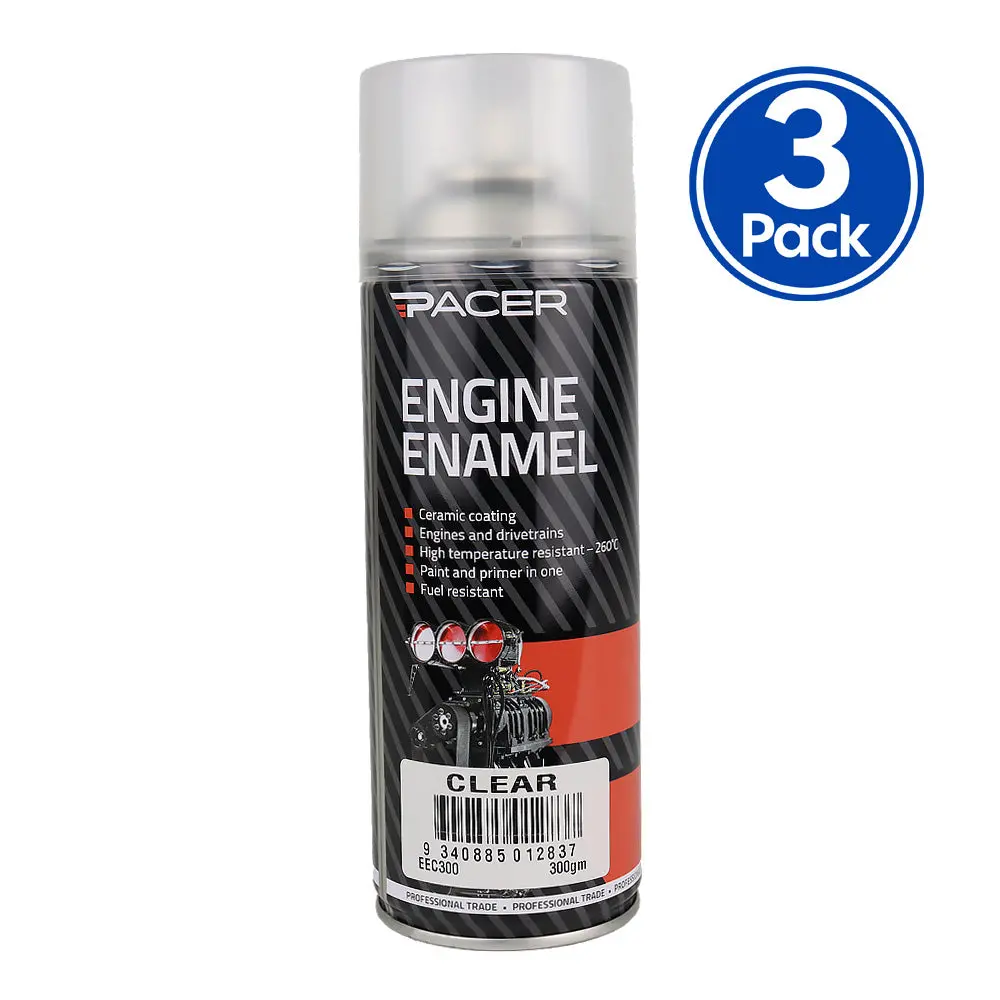 Pacer Engine Enamel Clear 300Gm Aerosol High Temperature Spray Paint X3 1