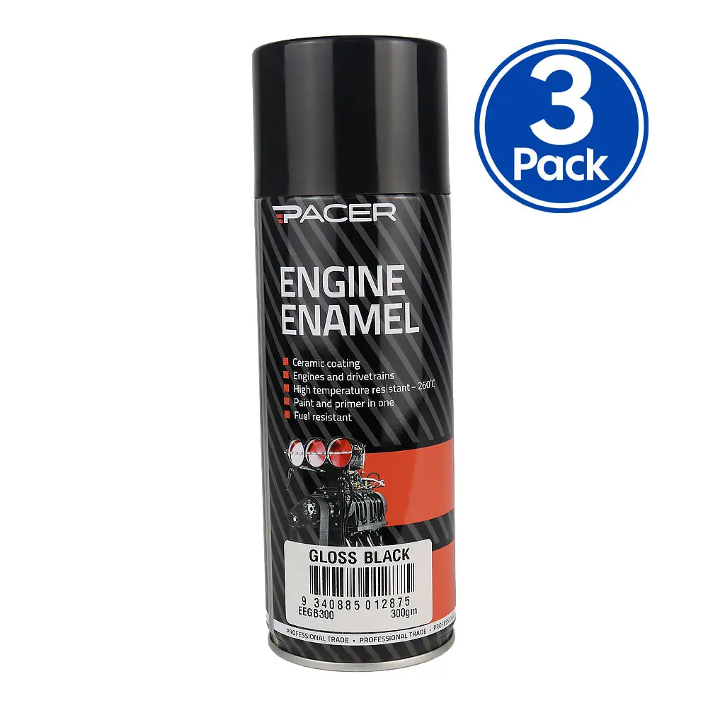 Pacer Engine Enamel Gloss Black 300Gm Aerosol High Temperature Spray Paint X3 1