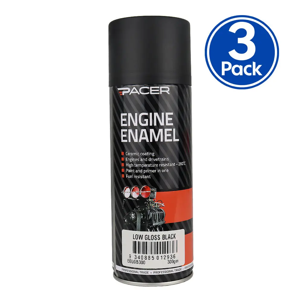 Pacer Engine Enamel Low Gloss Black 300Gm Aerosol High Temperature Spray Paint X3 1
