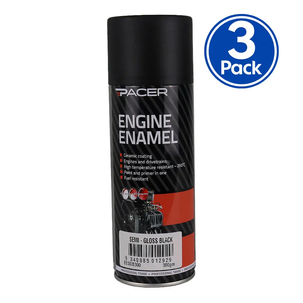 Pacer Engine Enamel Semi-Gloss Black 300Gm Aerosol High Temperature Spray Paint X3 1