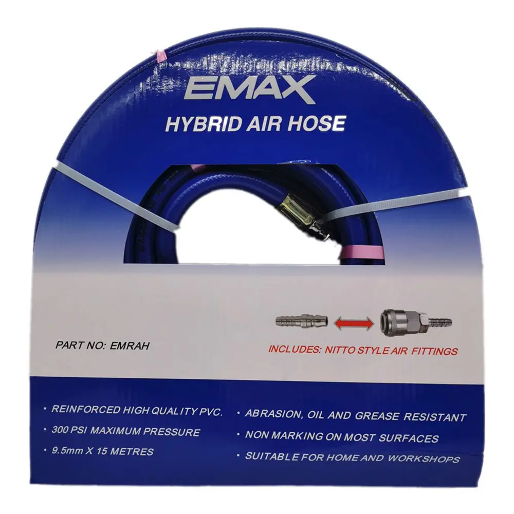 Emax Hybrid Air Hose 3/8" X 30M Rubber Pvc 300 Psi Max Pressure Nitto Fittings 1