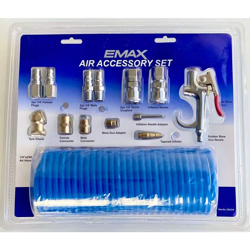 Emax Air Accessory 14 Pce Set 25Ft Hose 1/4" Fitting Bsp Male Female Connector 1