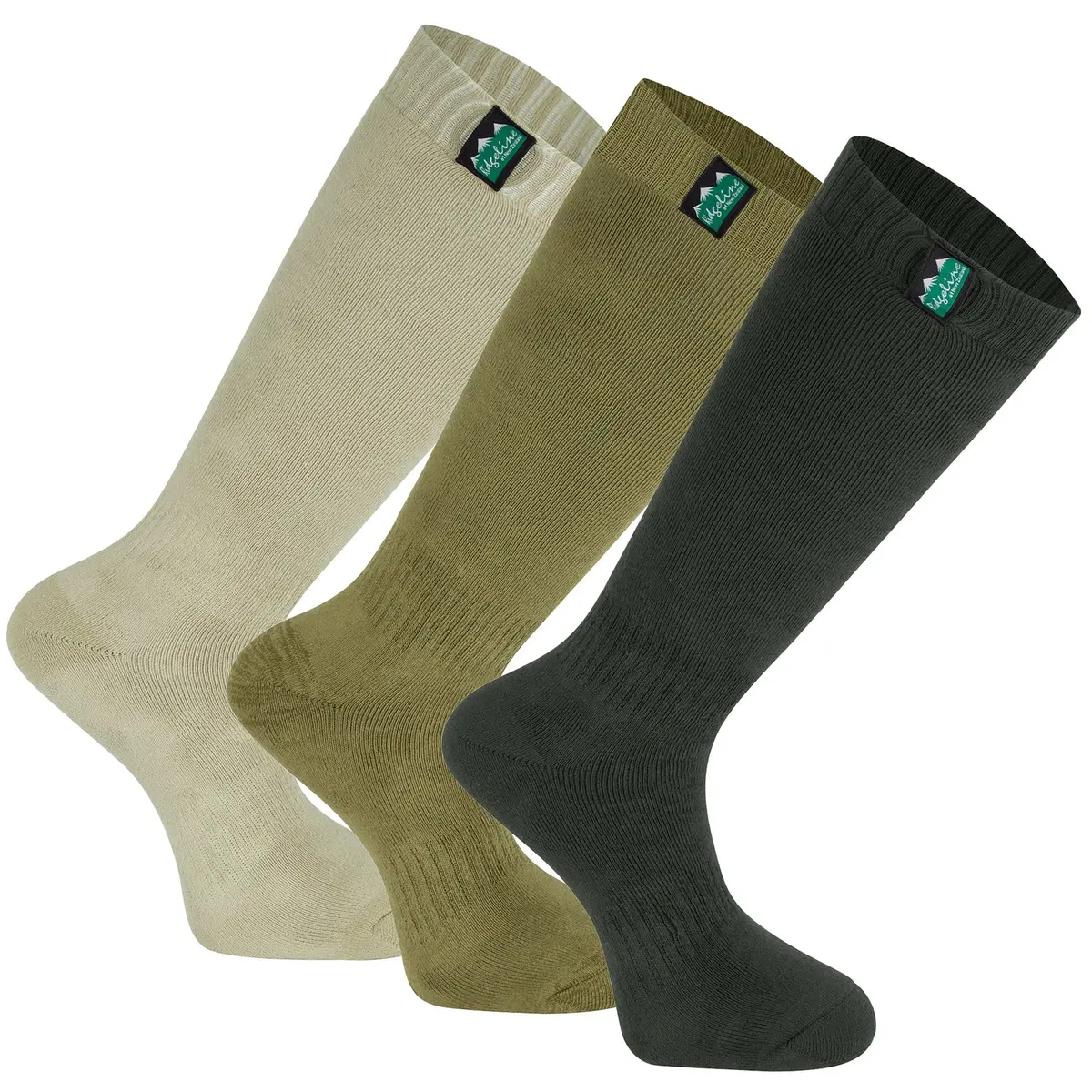 Ridgeline Cotton Work Socks Full Length 3 Pack - Olive Multi 1