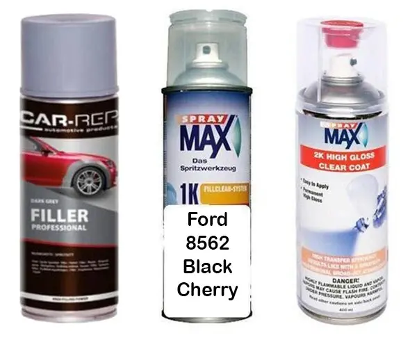 Auto Touch Up Paint Can For Ford 8562 Black Cherry Plus 2K Clear Coat & Primer 1