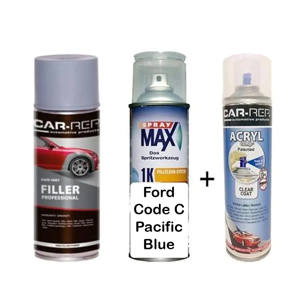 Auto Touch Up Paint For Ford Code C Pacific Blue Plus 1K Clear Coat & Primer 1
