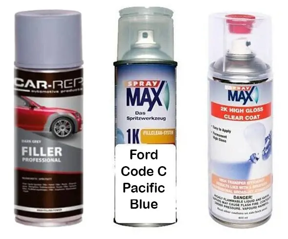 Auto Touch Up Paint Can For Ford Code C Pacific Blue Plus 2K Clear Coat & Primer 1