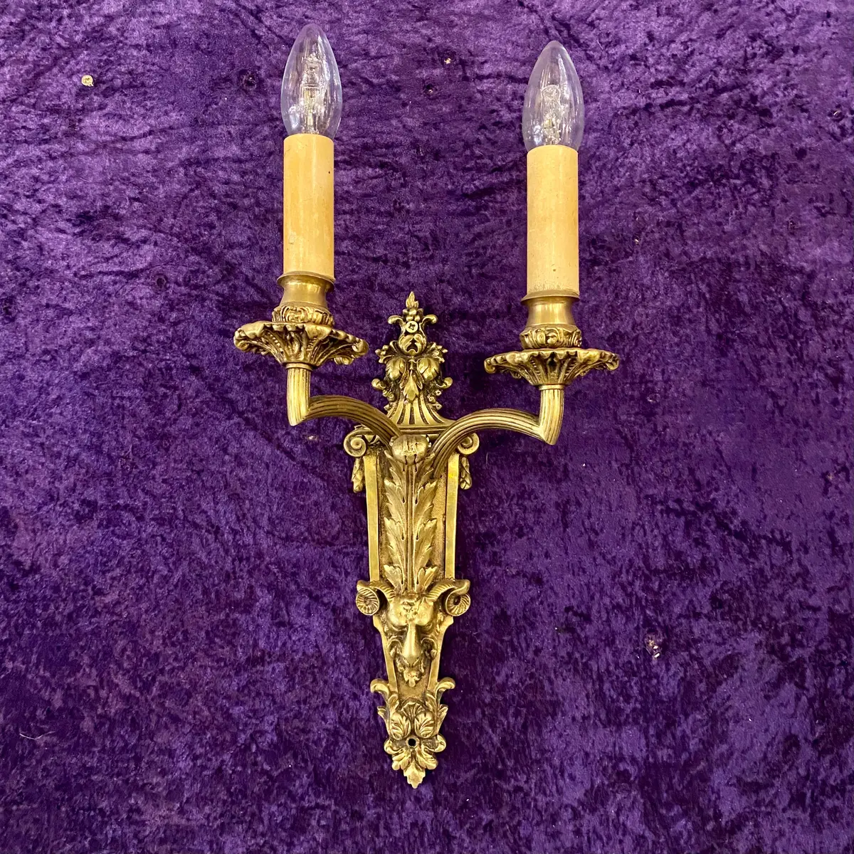 Antique Brass Ram Head Two Arm Sconce 1