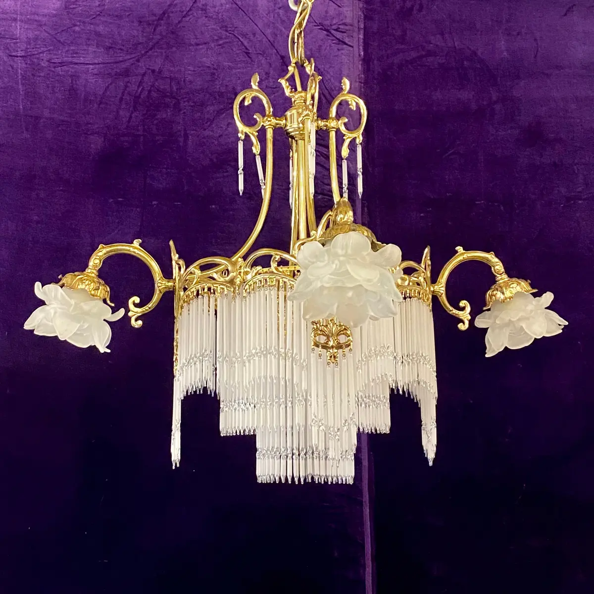 Antique Art Nouveau Chandelier With Frosted Glass Spears - Sold 1