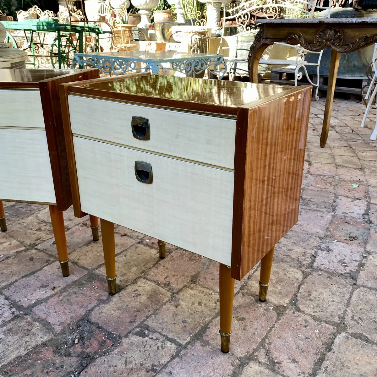 Pair Of Mid-Century Bedside Tables With Brass Accents - Sold 2
