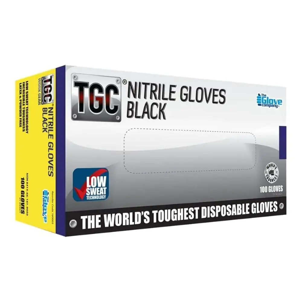 Kbs Work Gear Black Nitrile Gloves Ultra Tough Disposable Trade Large X 100 Pack 1