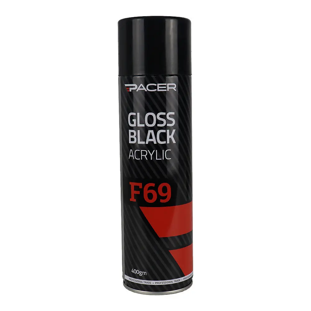 Pacer F69 Gloss Black Acrylic 400Gm Automotive Spray Paint Durable Finish 1