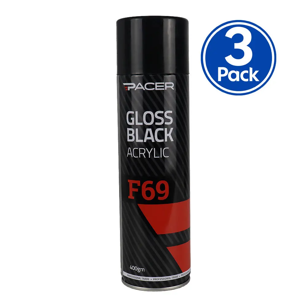 Pacer F69 Gloss Black Acrylic 400Gm Automotive Spray Paint Durable Finish X3 1