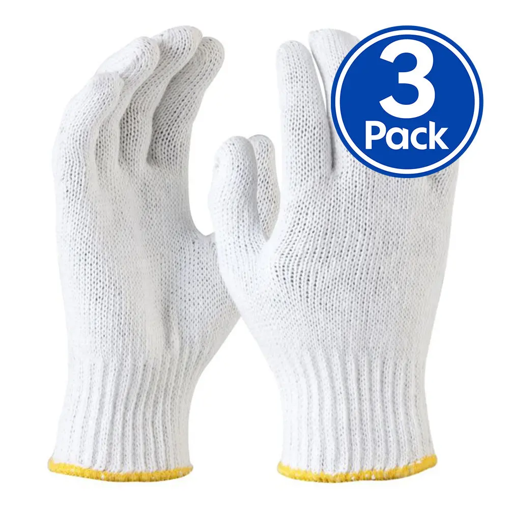Maxisafe Bleached Knitted Poly Cotton Liner Gloves Large X 3 Pack 1