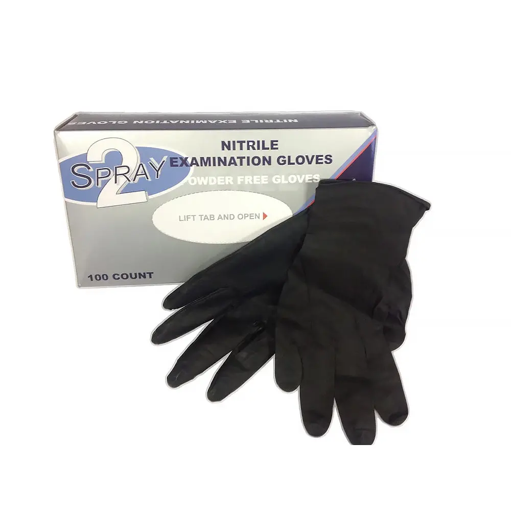 2Spray Black Nitrile Powder Free Gloves X 100 Box L Xl Xxl Sizes 1