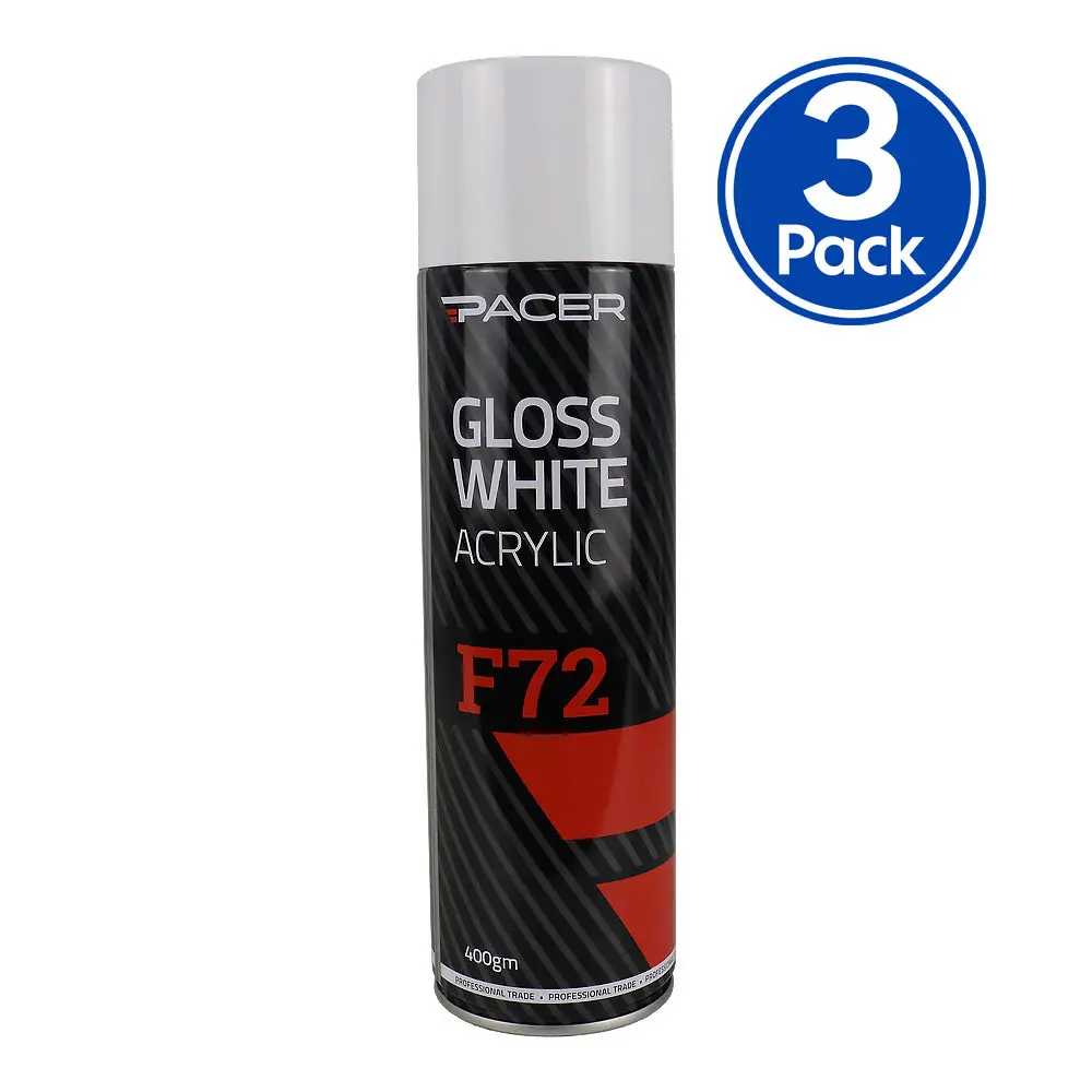 Pacer F72 Gloss White Acrylic 400Gm Automotive Spray Paint Fast Drying X3 1
