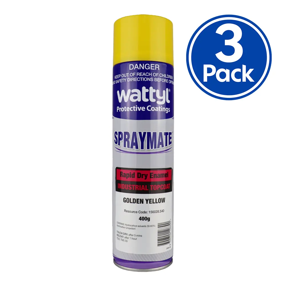 Wattyl Spraymate Industrial 1K Enamel 400G Aerosol Y14 Golden Yellow X 3 Pack 1