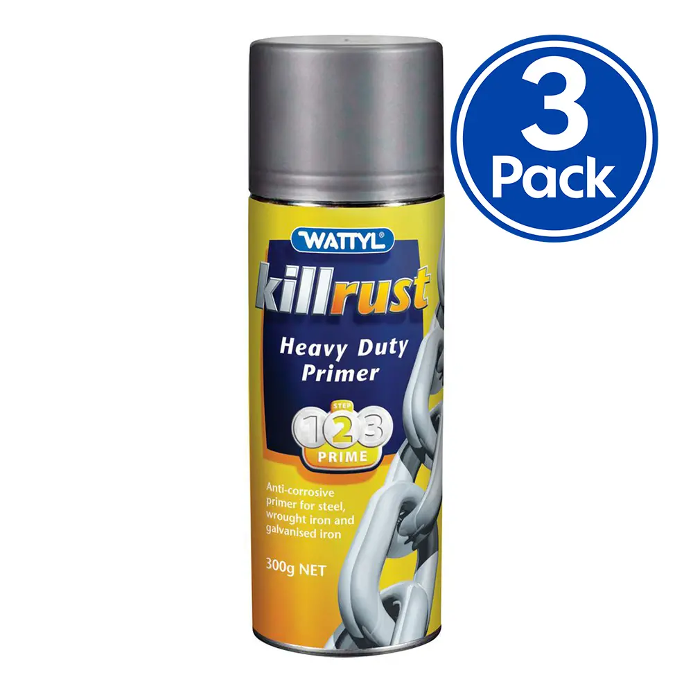 Wattyl Killrust Heavy Duty Primer Grey Aerosol 300G Rust Protection Primer X 3 Pack 1