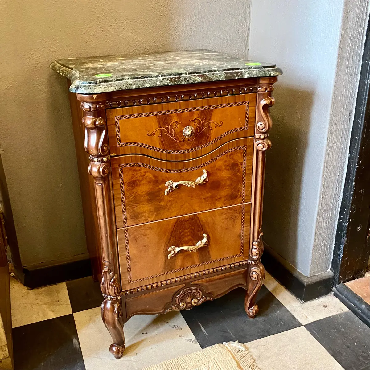 Pair Of Bedside Pedestals With Marble Top - Sold 1