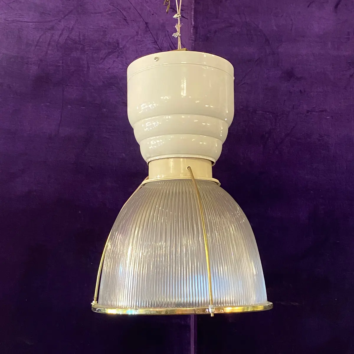Creme & Ribbed Glass Metal Pendants 1