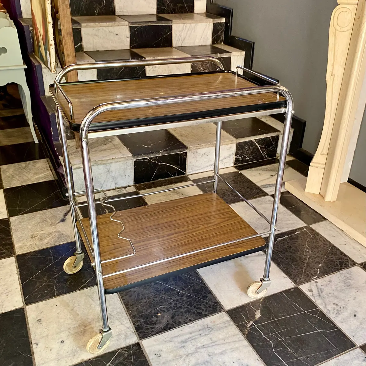 Vintage Light Wood Drinks Trolley 1