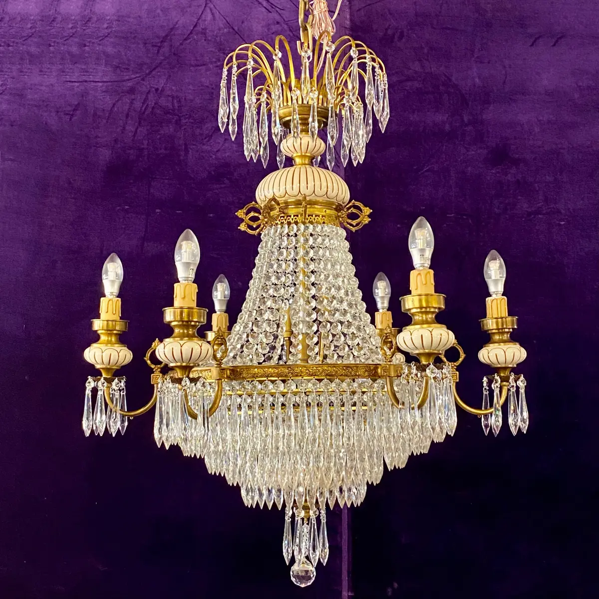 Exquisite Antique Neoclassical Chandelier With Porcelain Details - Sold 1