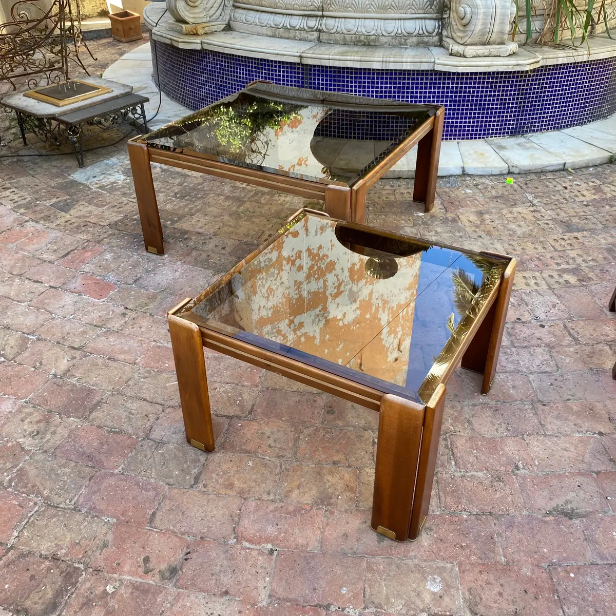 Set Of 1960'S Oak & Smoked Glass Coffee Table 2