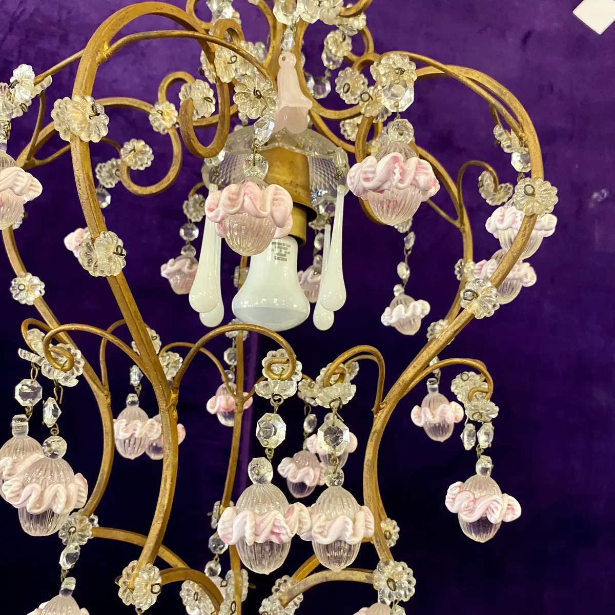 A Vintage Wrought Iron Chandelier With Glass Roses - Sold 2