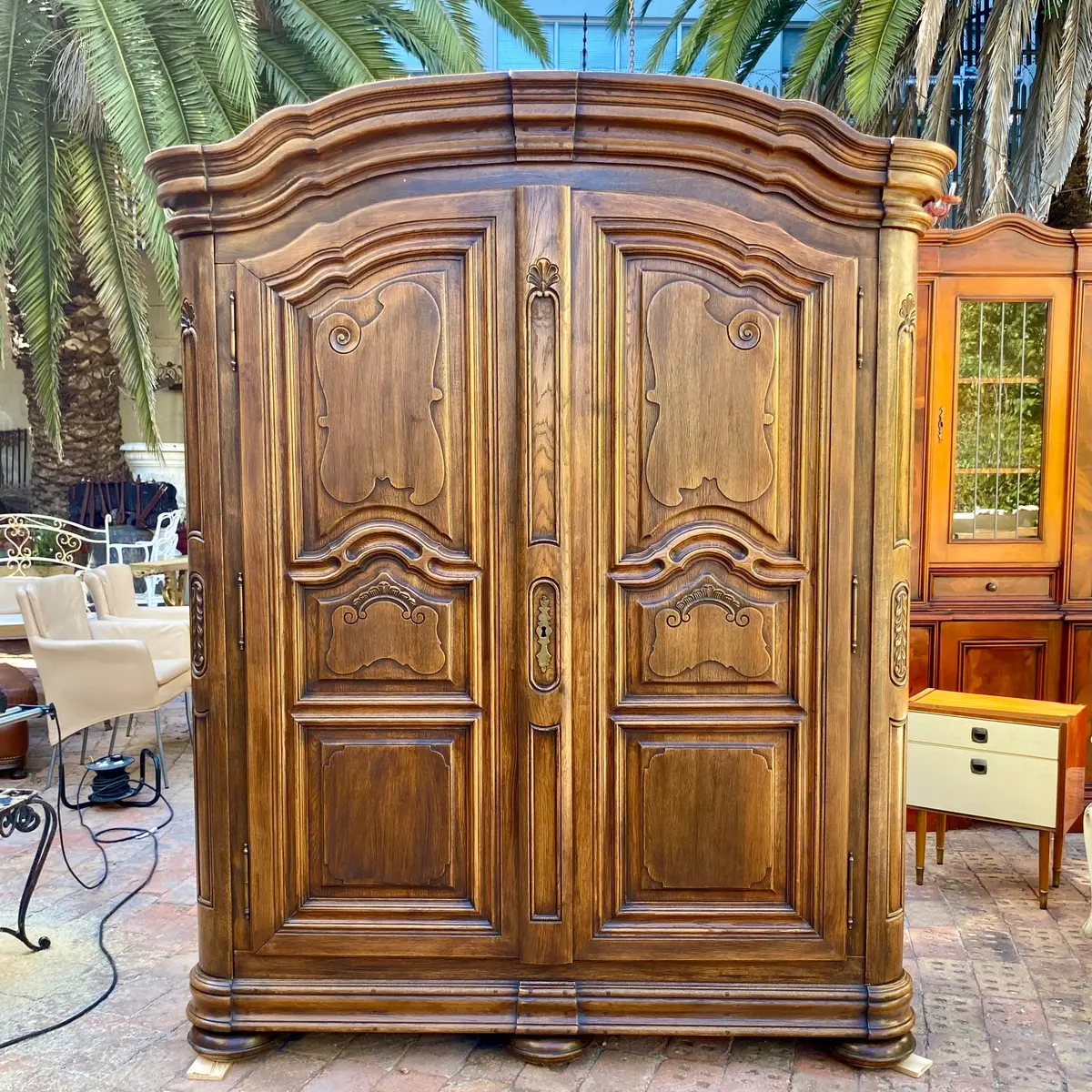 Antique Walnut Armoire With Intricate Carved Details - Sold 1