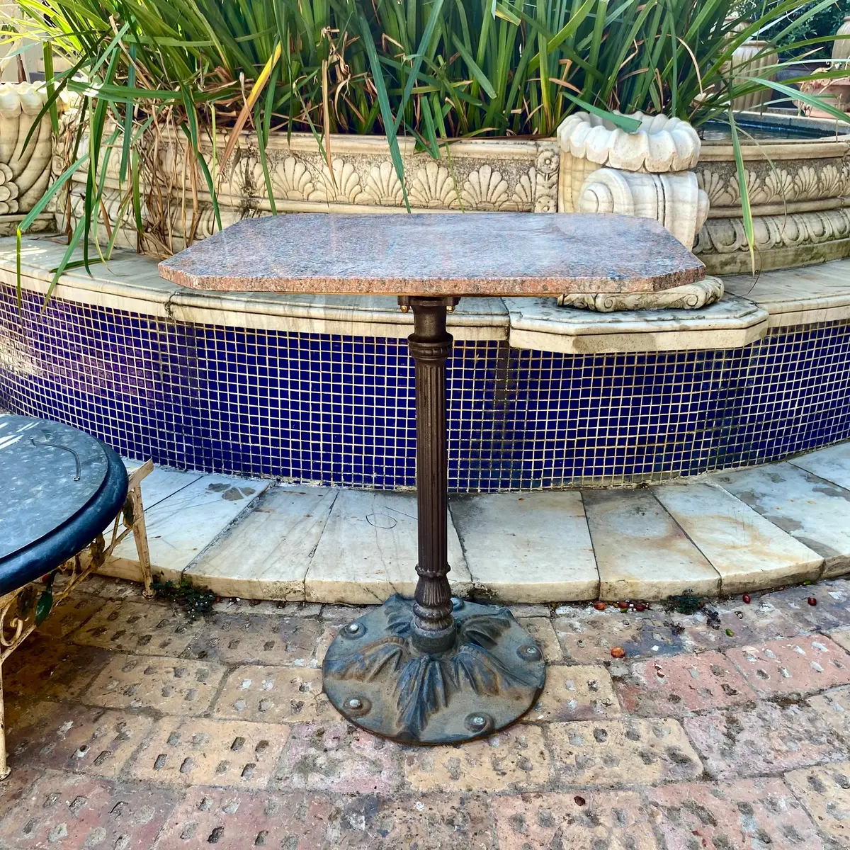 Antique Cast Iron Cafe Table With Stone Top - Sold 1