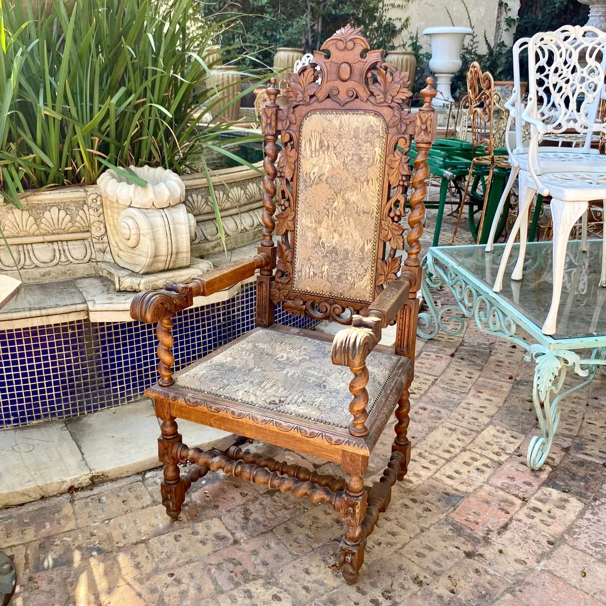 Antique Barley Twisted Oak Armchair 1