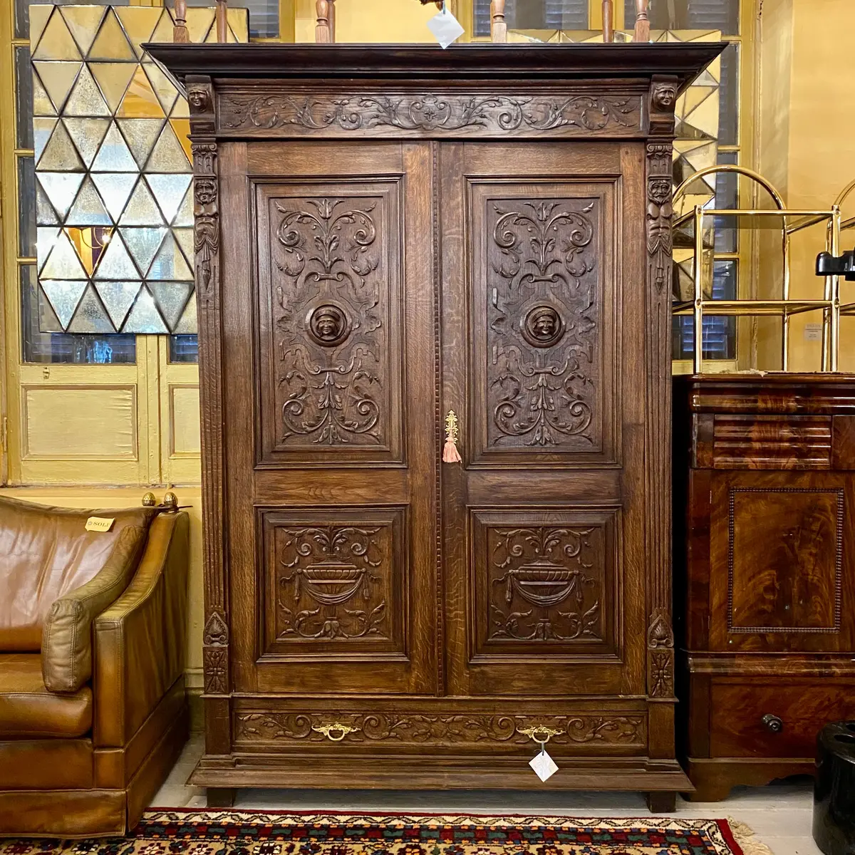 Large Dark Oak Tudor Wardrobe -Sold 1