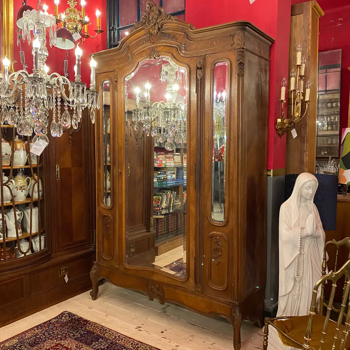 Antique Walnut Armoire With Mirror Front - Sold 1