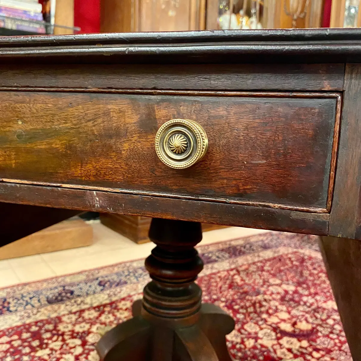Antique Drop Leaf Table With Brass Accents 2