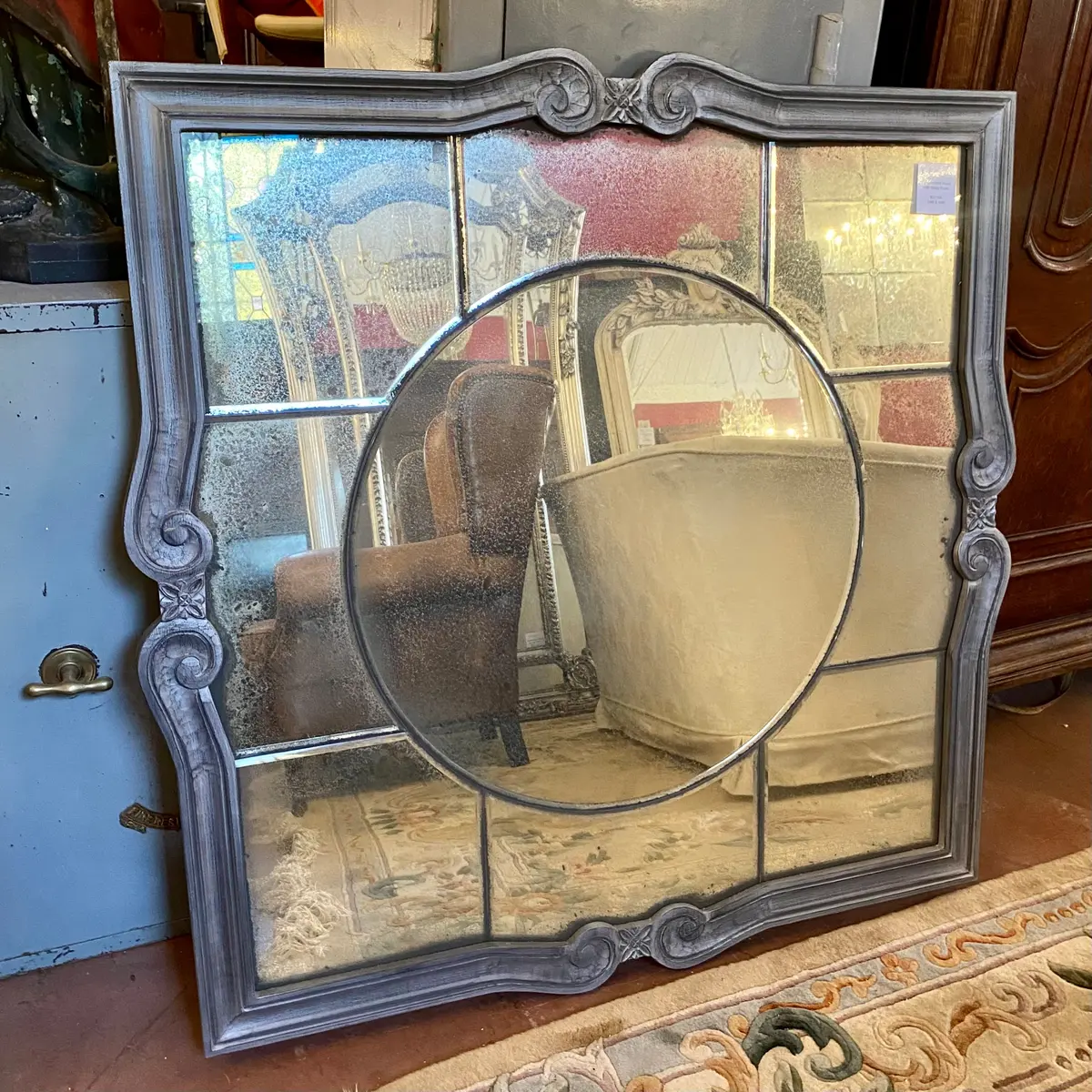 Panelled Aged Mirror With Silver Frame 1