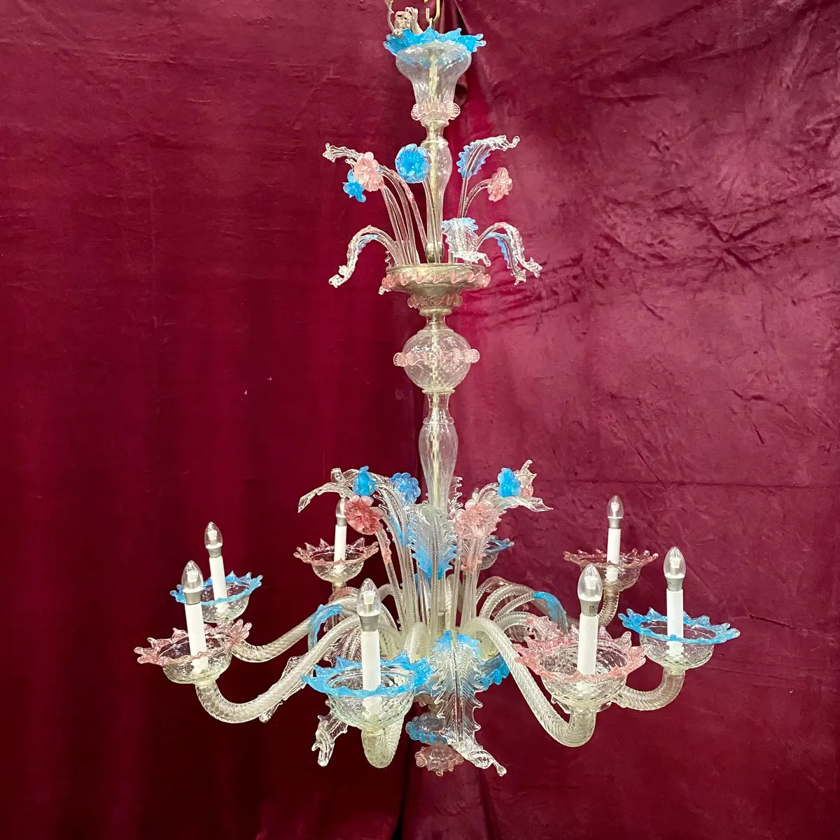 Gorgeous! Clear & Milky Glass Murano Chandelier - Sold 1