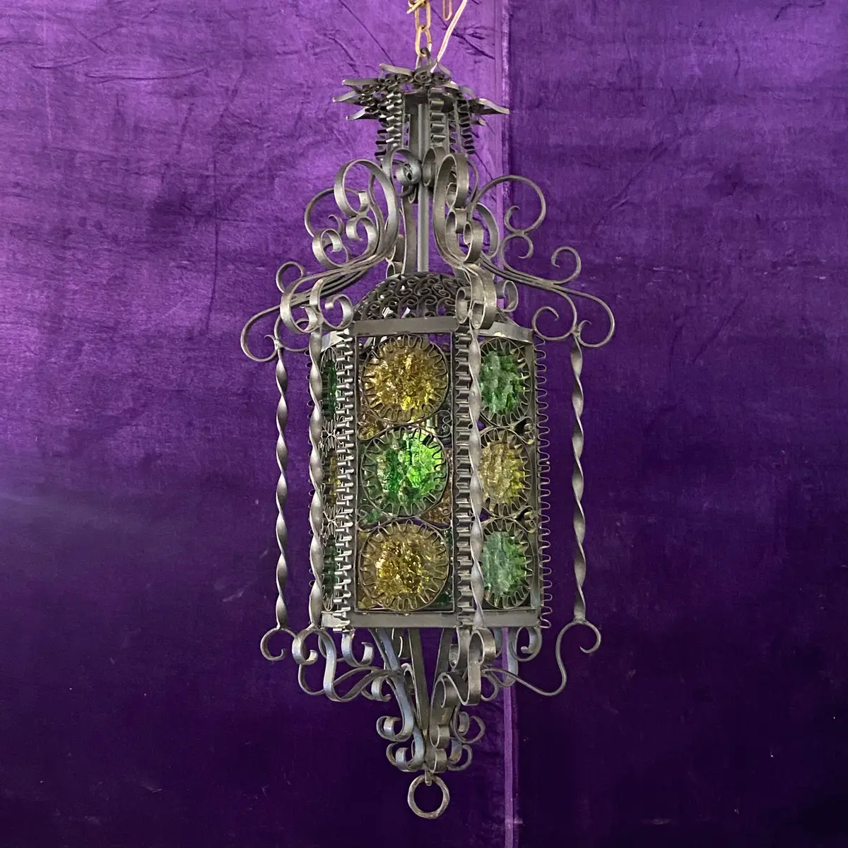 Antique Wrought Iron Lantern With Stained Glass 1