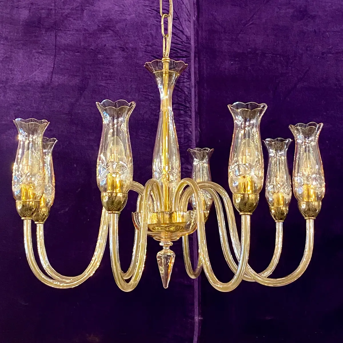 Antique Venetian Chandelier With Etched Shades - Sold 1