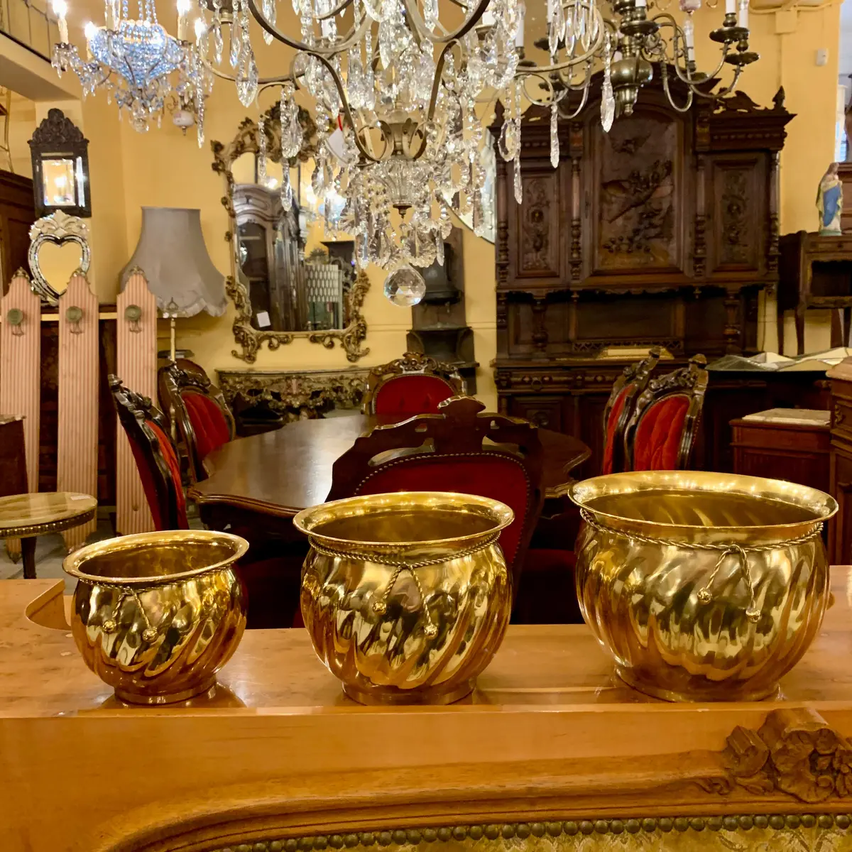 Antique Trio Of Brass Pots - Sold 1