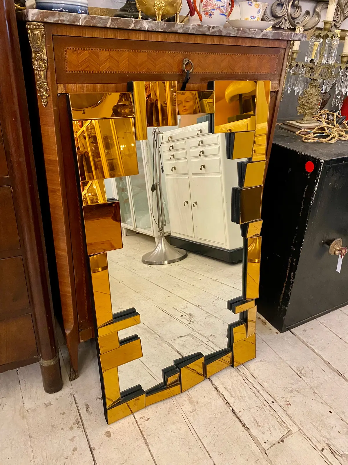 Contemporary Mirror With Amber Frame - Sold 1