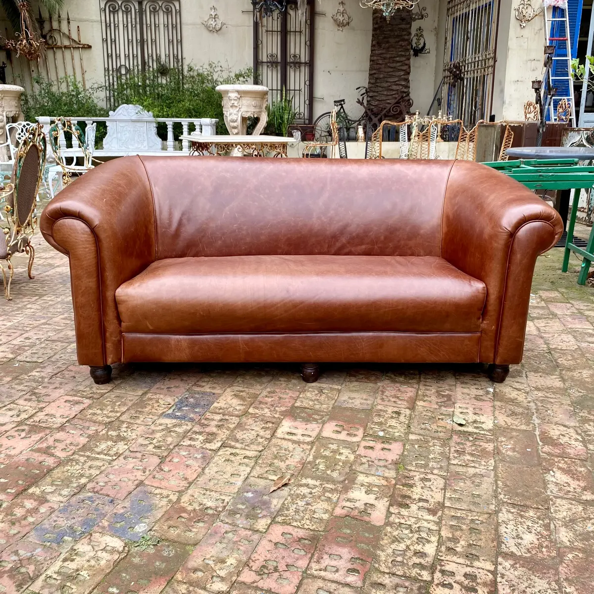 Vintage Leather Sofa With Bun Feet - Sold 1