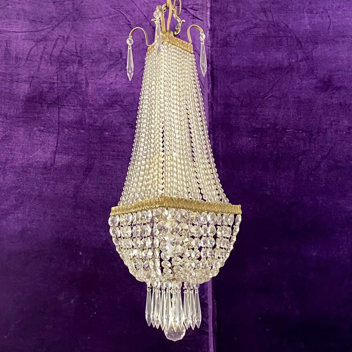 Small Brass And Crystal Neoclassical Chandelier 1