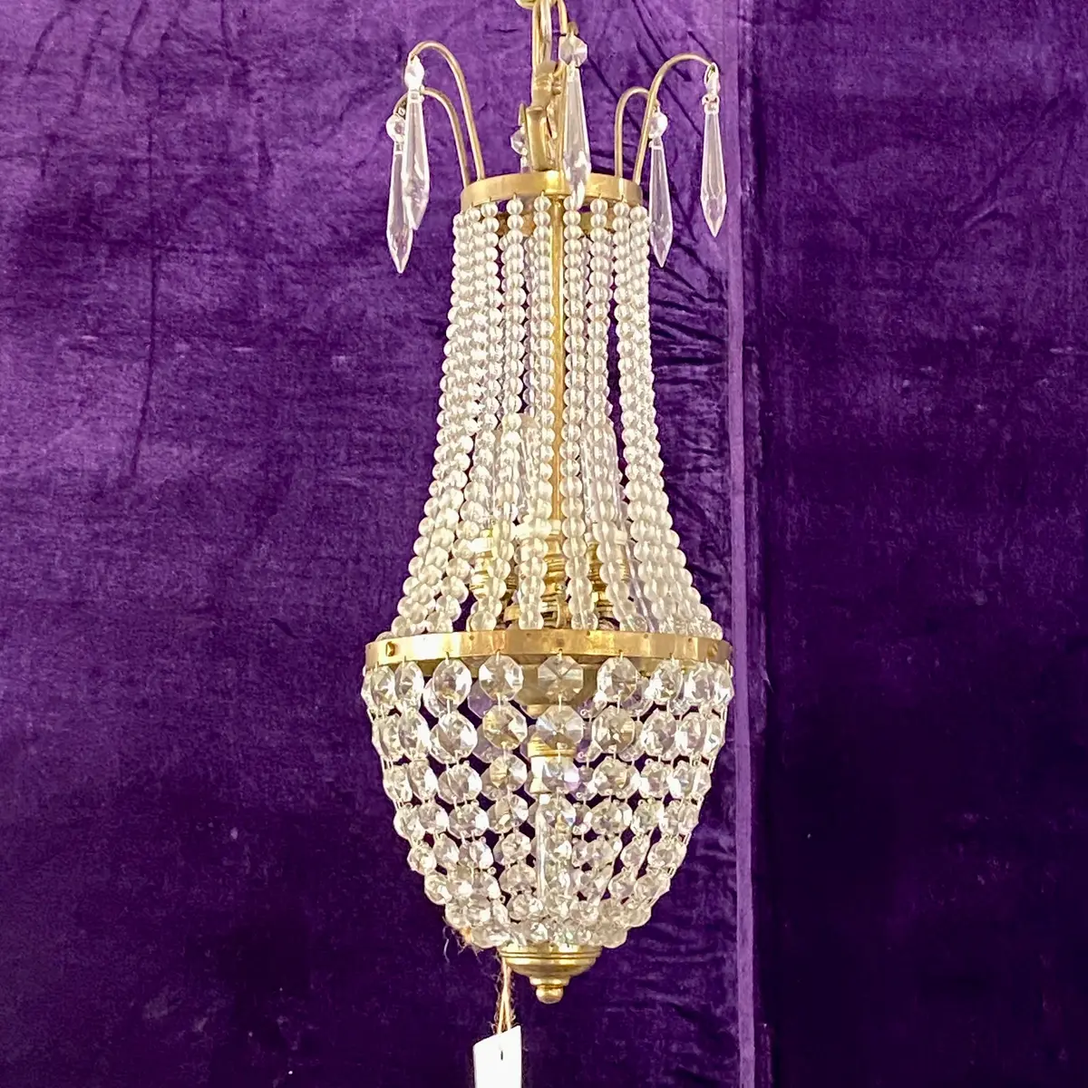 Small Brass And Crystal Neoclassical Chandelier 1
