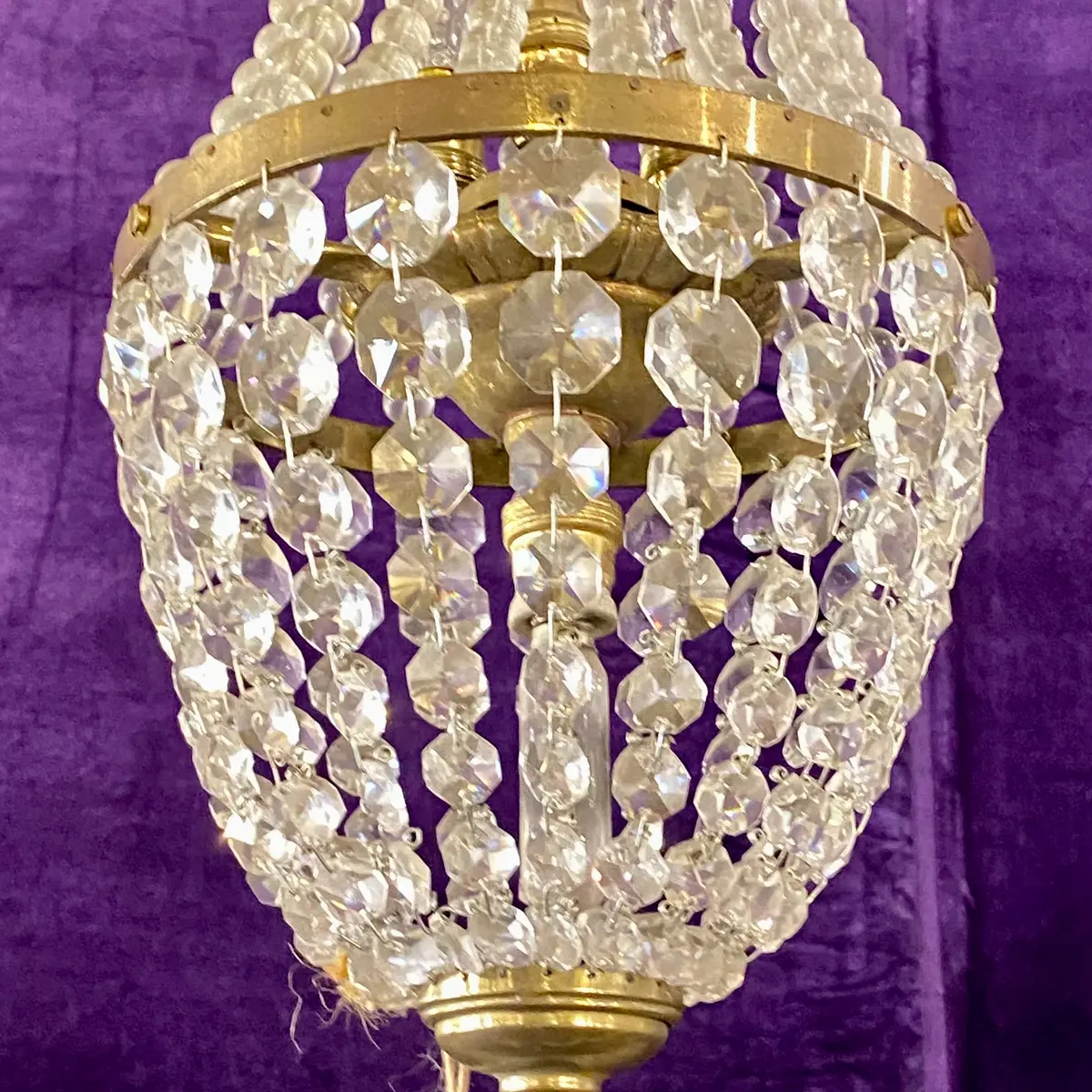 Small Brass And Crystal Neoclassical Chandelier 2