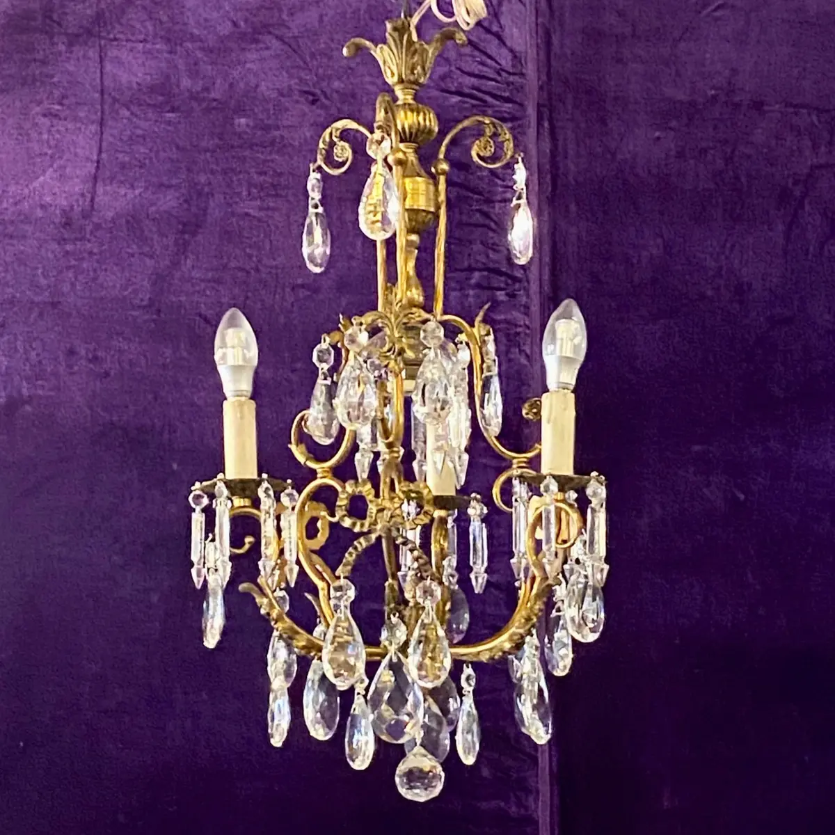 Antique Italian Cage Chandelier With Original Crystals - Sold 1