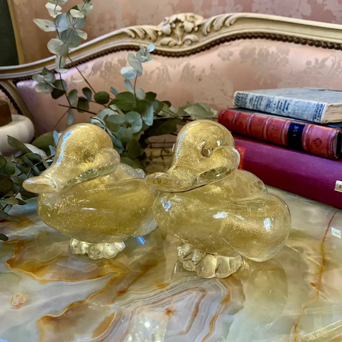 Pair Of Golden Murano Duck Ornament 1