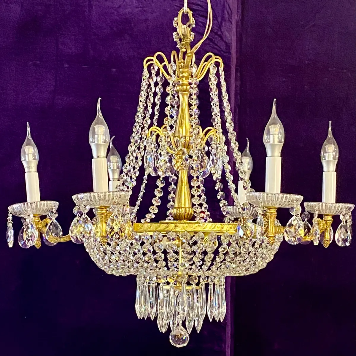 1930'S Italian Gilt Metal And Crystal Neoclassical Chandelier - Sold 1