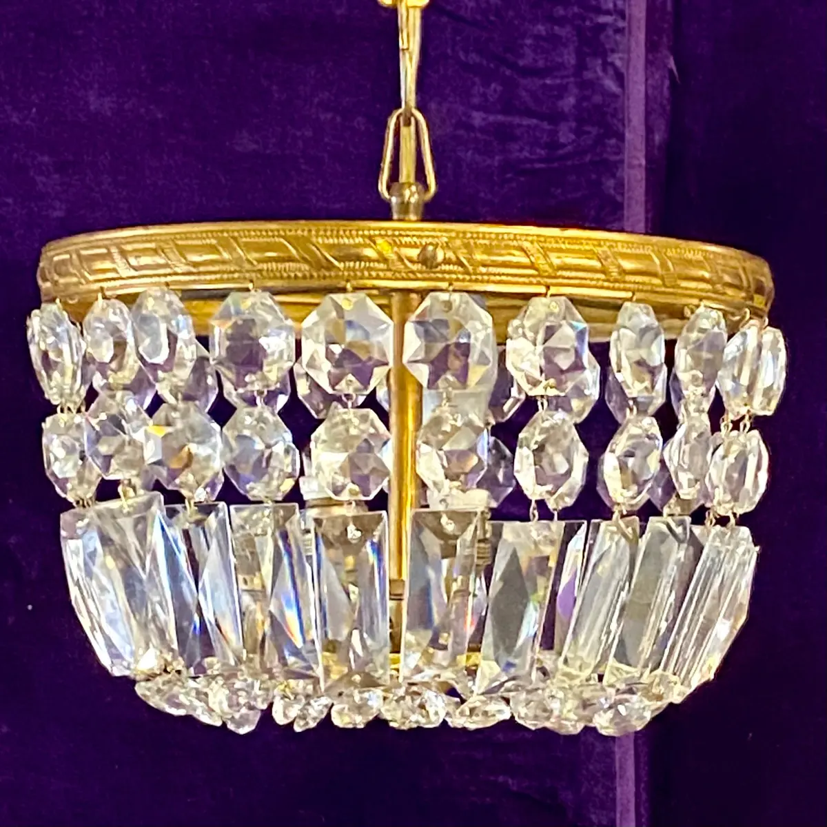 Gilt Metal And Crystal Flush Mounted Chandelier - Sold 1