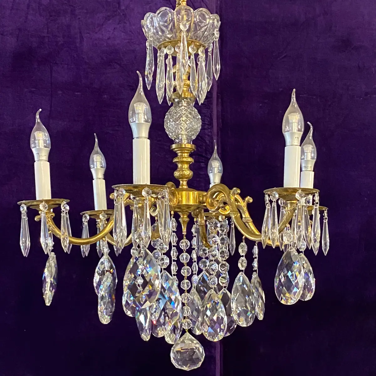 Antique French Chandelier With Delicate Glass Neck - Sold 1